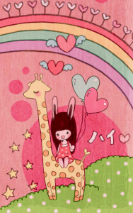 cute kawaii bunny girl riding a girraffe
