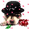 Puppy wearing hat (glitter rose & floating hearts)- Gied