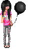 scene doll holding black balloon