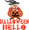 Halloween hello - kid in pumpkin costume
