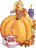 Autumn Still life with pumpkin, candle and warm beverage