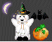 Ghost with Bat,Moon,Pumpkin and Name