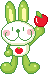 green cutie holding apple