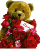 Cute teddy bear with red roses.