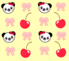 panda cherries bow background yellow