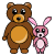 Bear and  Pink Bunny have fun