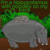Hippopotamus with noodles on his back