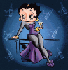 Betty Boop dressed in purple holding a drink