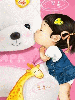 cute kawaii chubby lil girl with a big teddy bear kissing